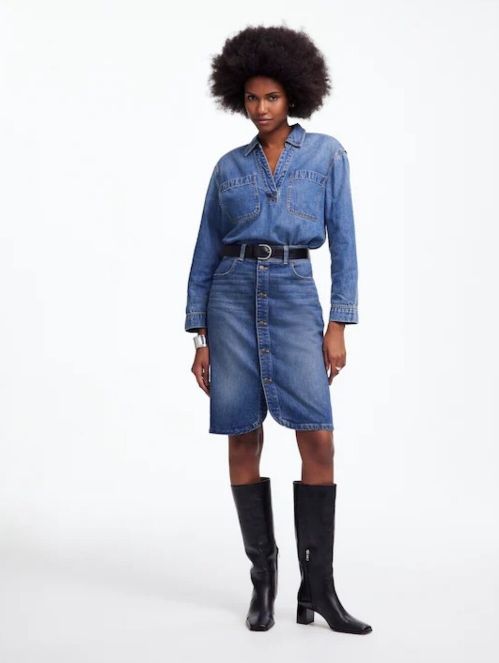 Madewell Medium Blue Denim Button-Front Skirt